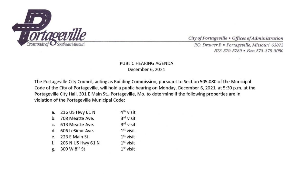 Public Hearing Agenda